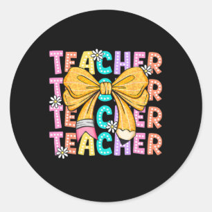 Tillbaka till första dagen i Coquette Bow Teacher Runt Klistermärke