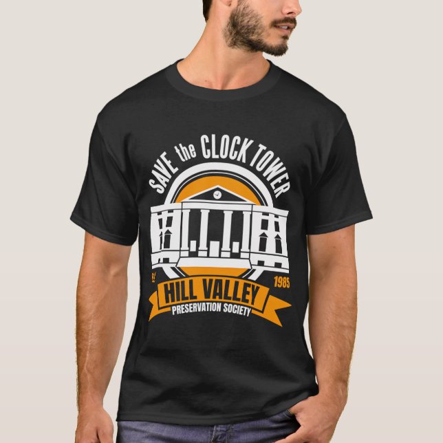 Tillbaka till framtiden Rädda Hill Valley klocktor T Shirt (Framsida)