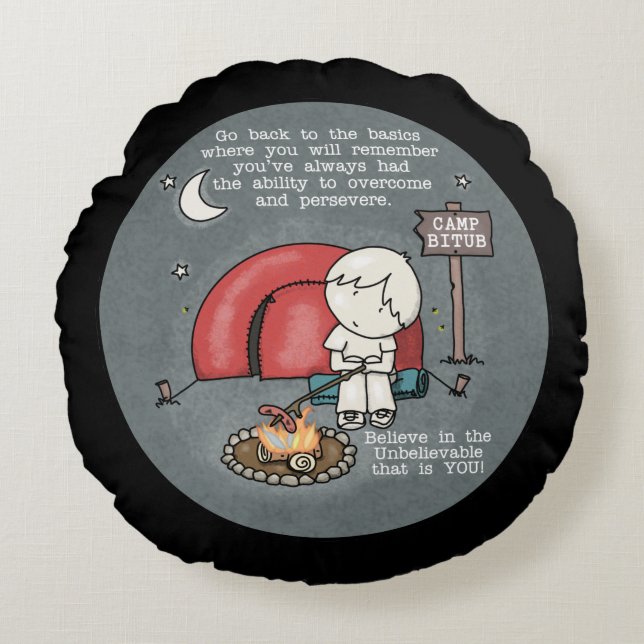 Tillbaka till grunden rund kudde (Framsidan)