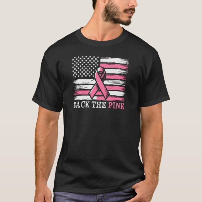Tillbaka till Rosa Breast Cancer Awareness USA fla T Shirt (Framsida)