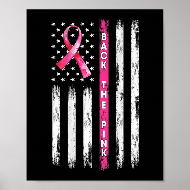 Tillbaka till Rosa Ribbon American Flagga Breast C Poster (Framsidan)