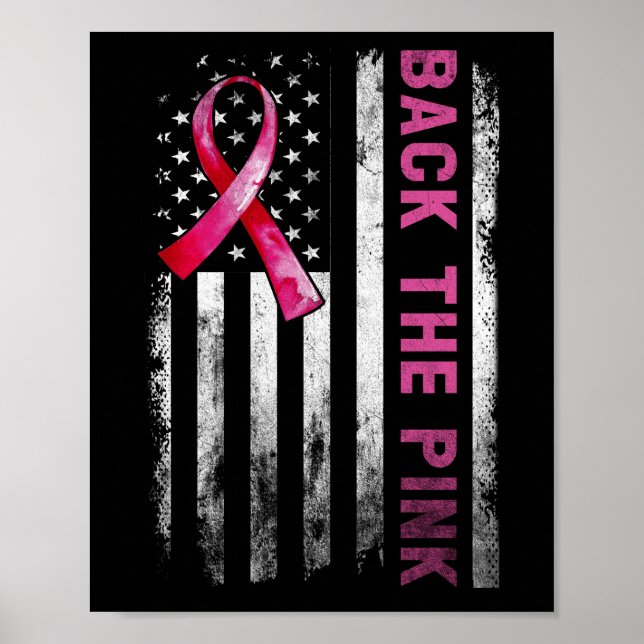 Tillbaka till Rosa Ribbon American Flagga Breast C Poster (Framsidan)