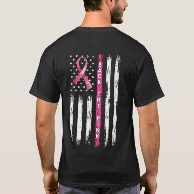 Tillbaka till Rosa Ribbon American Flagga Breast C T Shirt (Baksida)