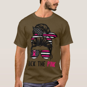 Tillbaka till Rosa Ribbon Messy Bun American Flagg T Shirt