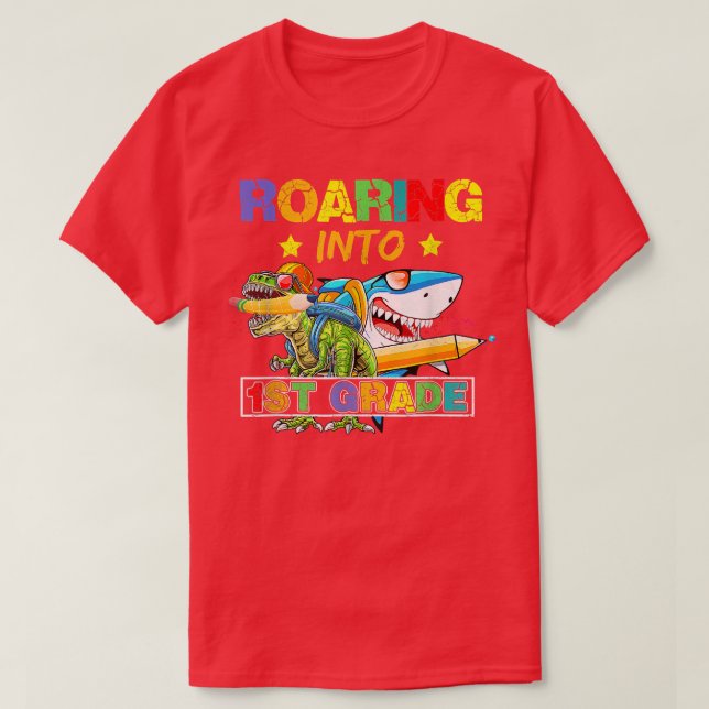 Tillbaka till Scho till Dinosaur Shark i Klass T Shirt (Design framsida)