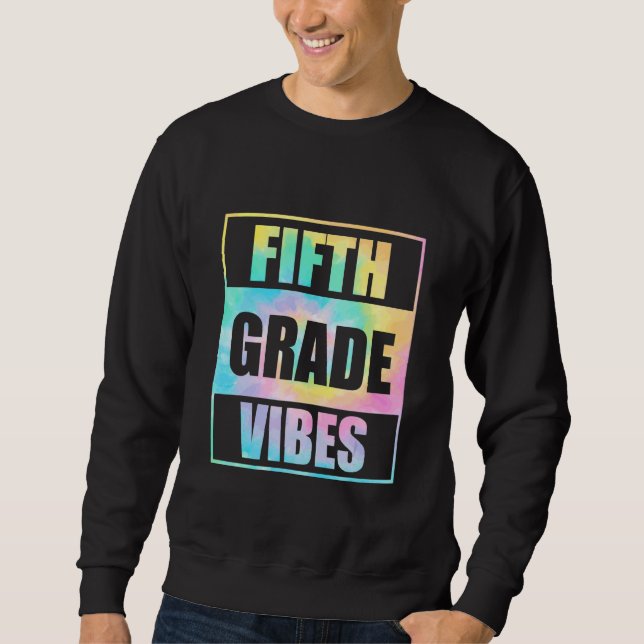Tillbaka till skolan 5:e klassens vibbar Tie Dye F Lång Ärmad Tröja (Framsida)
