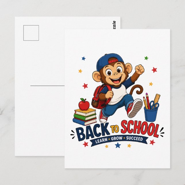 Tillbaka till skolan apa elev vykort (Fram/baksida)