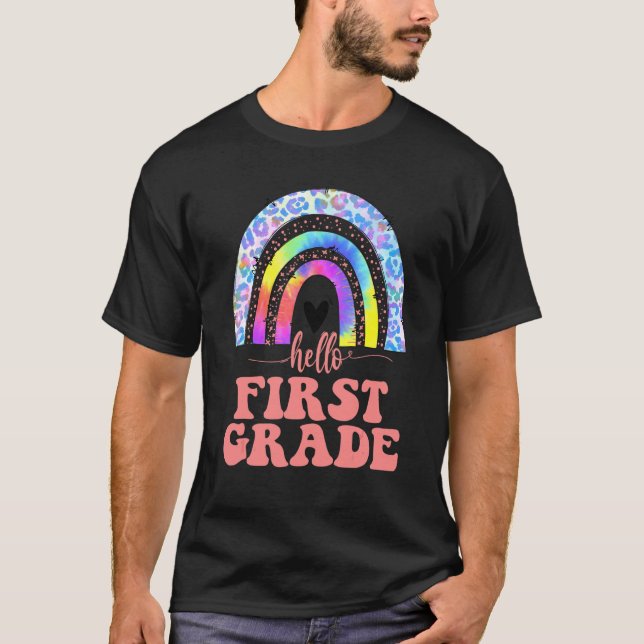 Tillbaka till skolan Boho regnbåge Hej första klas T Shirt (Framsida)