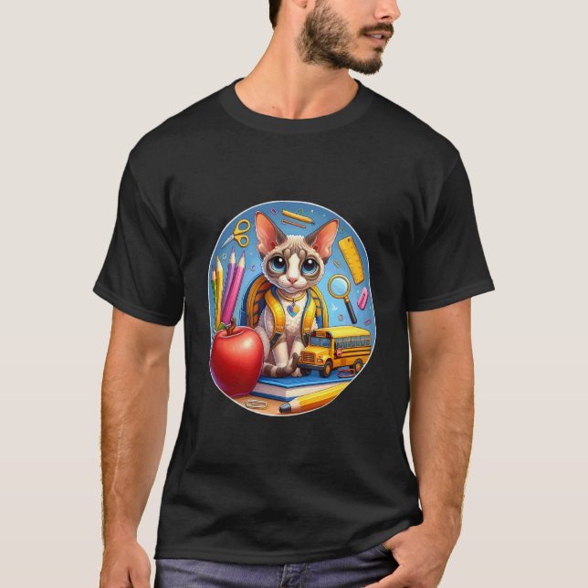 Tillbaka till skolan Devon Rex Katt Pojkar Flickor T Shirt (Framsida)