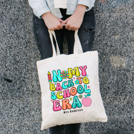 Tillbaka till skolan färgglad retro lärare  tygkasse