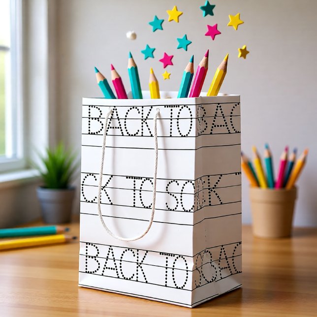 Tillbaka till skolan Linjerad anteckningsbok stil  (Back to School Lined Notebook Style Teacher Medium Gift Bag)