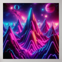 Tillbaka till skolan Neon Cosmic Mountain View Poster