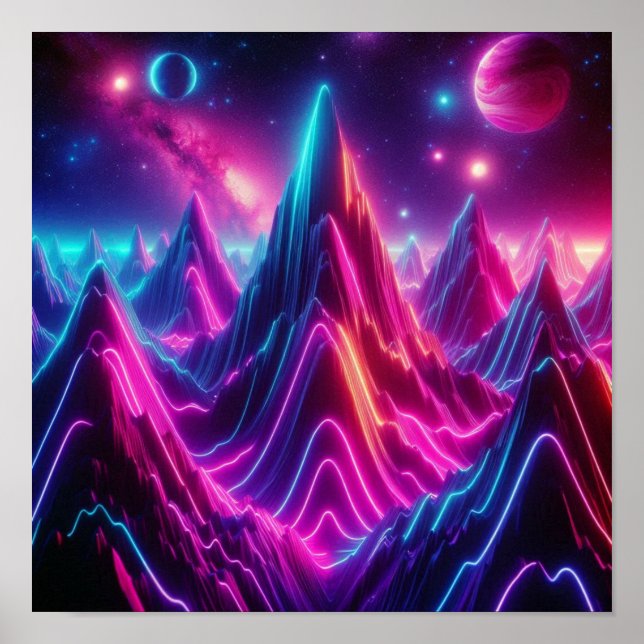 Tillbaka till skolan Neon Cosmic Mountain View Poster (Framsidan)
