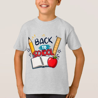 Tillbaka till skolan Penna Linjal Äpple Bok Design T Shirt