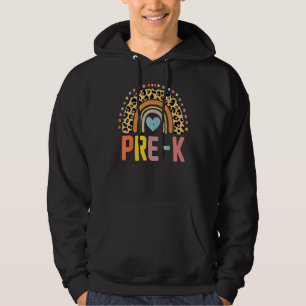 Tillbaka till skolan Pre K regnbåge leopard lärare Hoodie