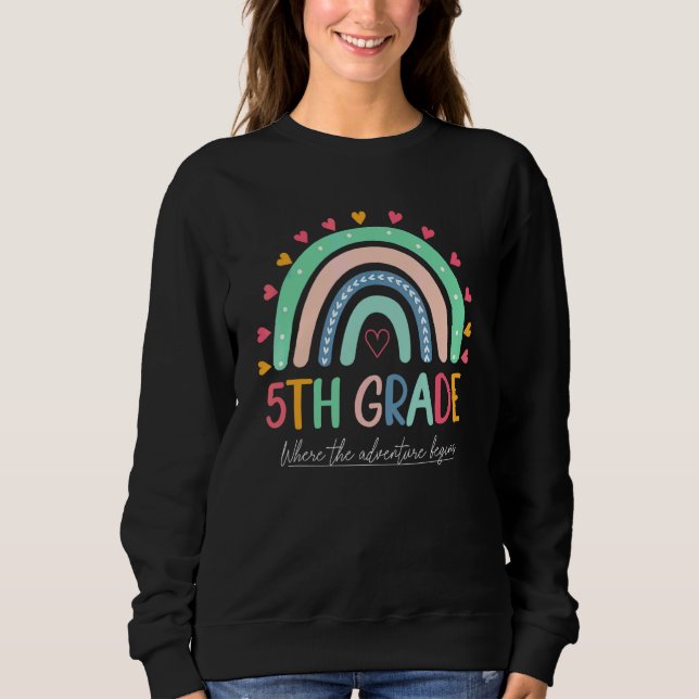 Tillbaka till skolan regnbåge 5:e klass där äventy t shirt (Framsida)