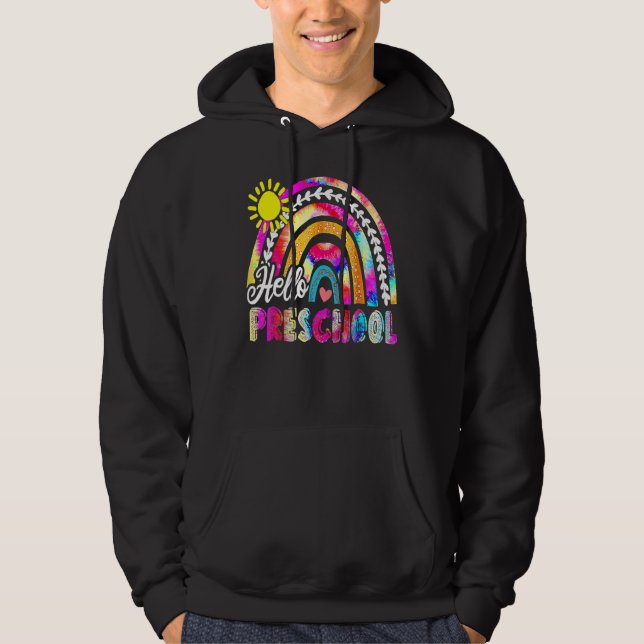 Tillbaka till skolan regnbåge boho tie-dye lärare  hoodie (Framsida)