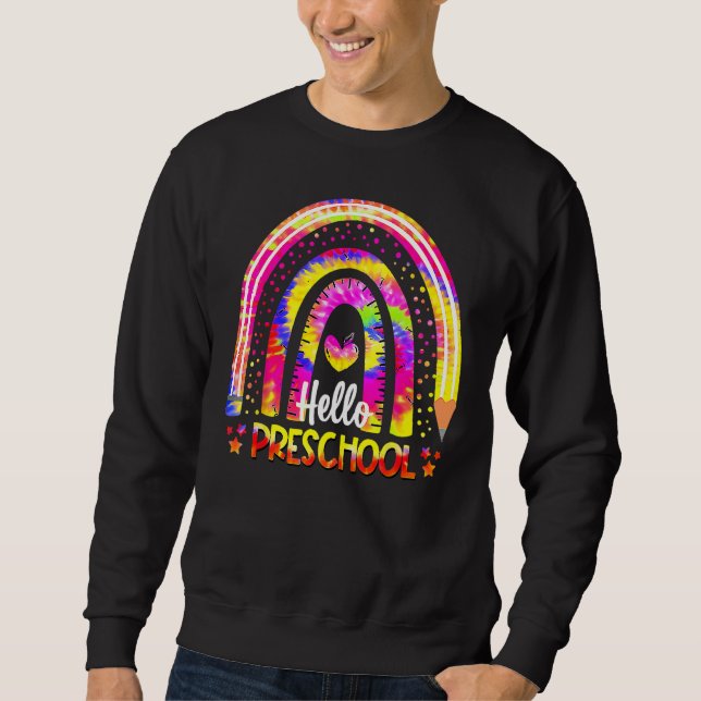 Tillbaka till skolan regnbåge boho tie-dye lärare  lång ärmad tröja (Framsida)