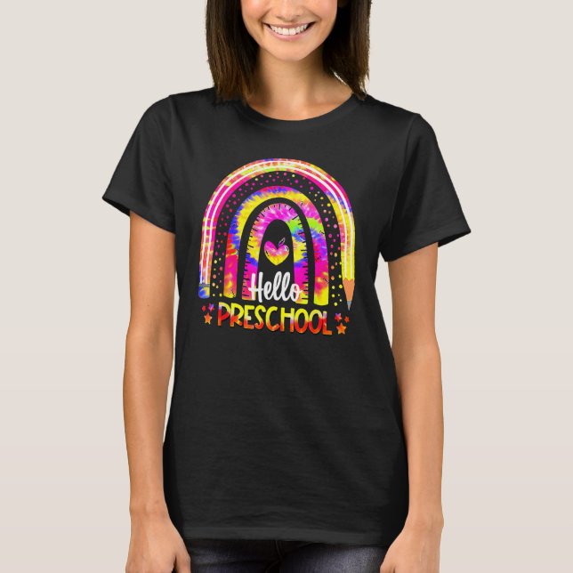 Tillbaka till skolan regnbåge boho tie-dye lärare  t shirt (Framsida)