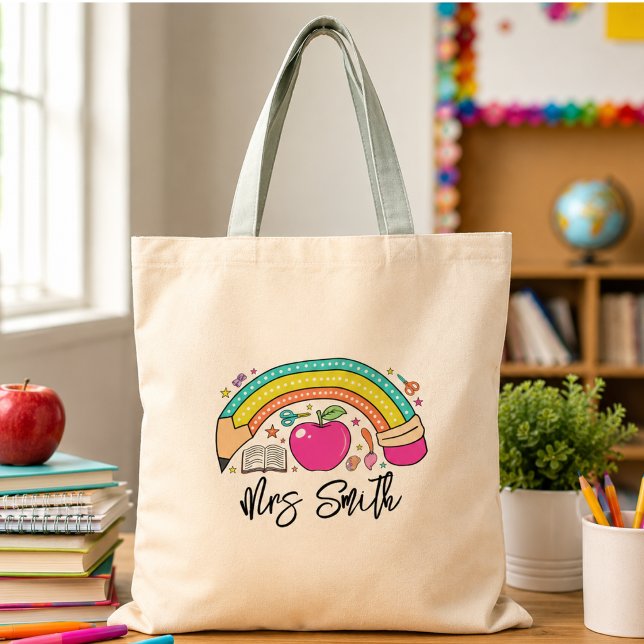 tillbaka till Skolan Regnbåge Lärare Liv Tygkasse (back School Rainbow Teacher Life Tote Bag)