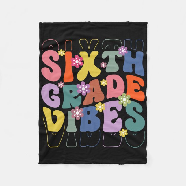 Tillbaka till skolan Sjätte klassens vibbar Retro  Fleecefilt (Framsidan)