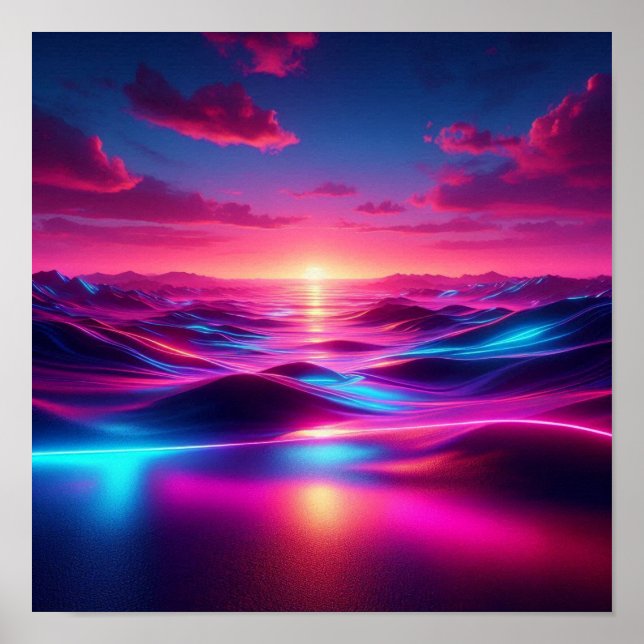 Tillbaka till skolan Surreal Neon Horizon Lights Poster (Framsidan)