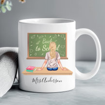 Tillbaka till skolan svart tavla lärare mugg Blond