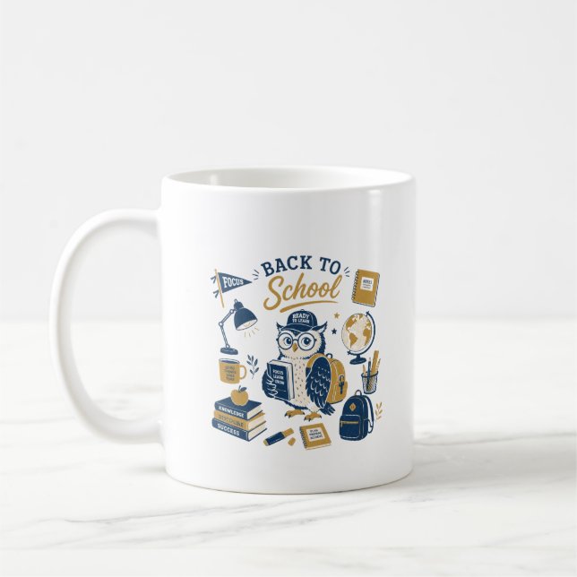 Tillbaka till skolan uggla retro kaffemugg (Vänster)