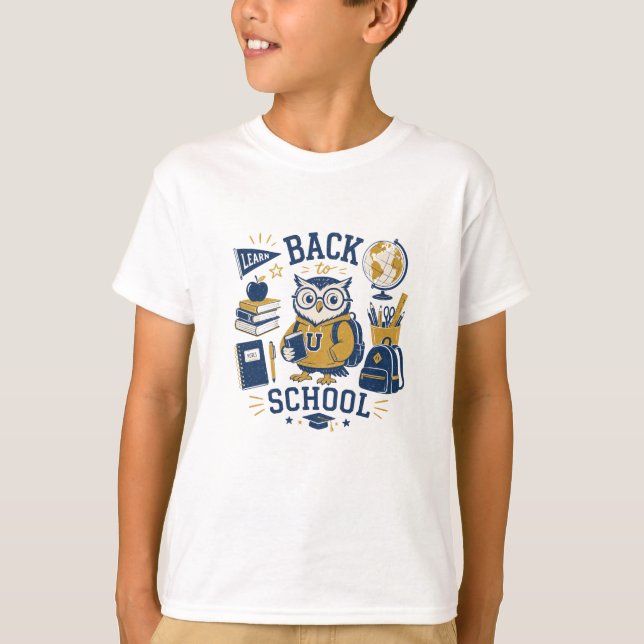 Tillbaka till skolan uggla skolmaterial t shirt (Framsida)