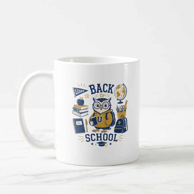 Tillbaka till skolan uggla vintage estetik kaffemugg (Vänster)