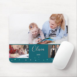 Tillbaka till skolans fotokollage djup teal namn musmatta