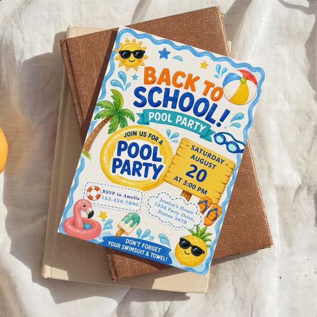 Tillbaka till skolans poolparty inbjudningar (Skapare uppladdad)