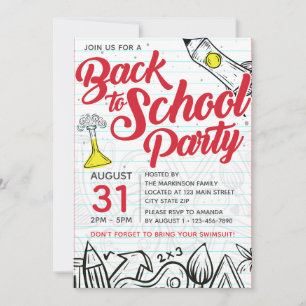 Tillbaka till skolans poolparty klottertryck inbjudningar