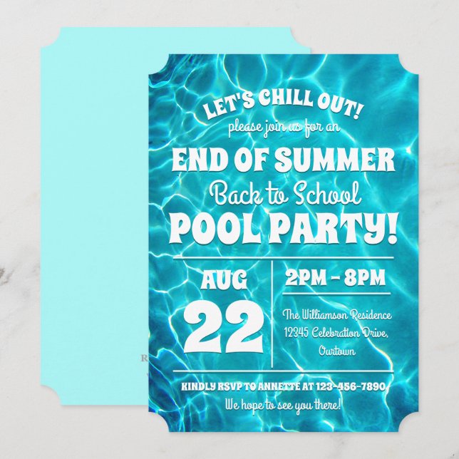 Tillbaka till skolans poolpartyfirande inbjudan (Fram/baksida)
