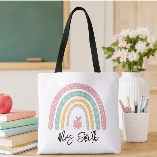 tillbaka till Skolans Regnbåge Lärare Liv Tygkasse (back School Rainbow Teacher Life Tote Bag)