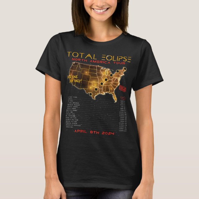 Tillbaka) Total Solar Eclipse 2024 North America T Shirt (Framsida)