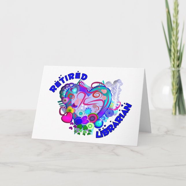 Tillbakadraget bibliotekarartsy Retro Blue Heart Kort (Framsida)