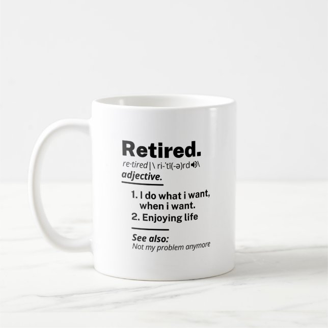 Tillbakadraget definitionsnamn, Pension Gag Gift Kaffemugg (Vänster)