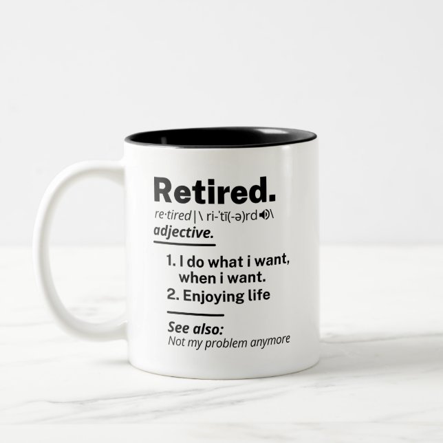 Tillbakadraget definitionsnamn, Pension Gag Gift Två-Tonad Mugg (Vänster)