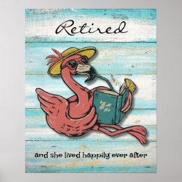 Tillbakadraget Flamingo som läser Bok med Tropiskt Poster