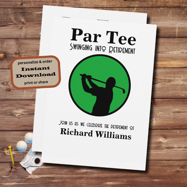 Tillbakadraget Golf Player Swinging in i Pension Inbjudningar (Skapare uppladdad)