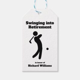 Tillbakadraget Golf Player Swinging in i Pension-m Presentetikett