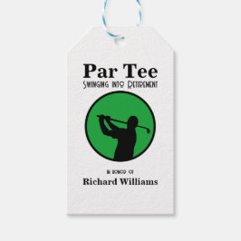 Tillbakadraget Golf Player Swinging in i Pension Presentetikett