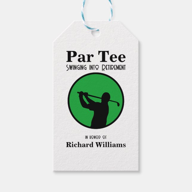 Tillbakadraget Golf Player Swinging in i Pension Presentetikett (Framsidan)