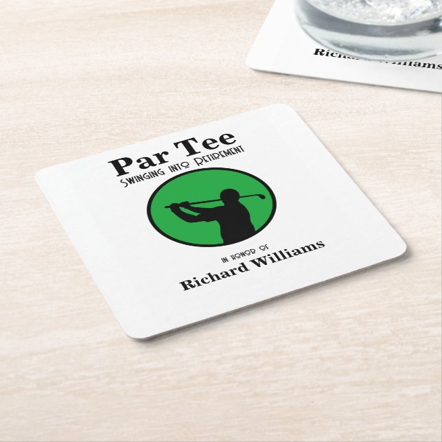 Tillbakadraget Golf Player Swinging in i Pension Underlägg Papper Kvadrat (Vinklad)