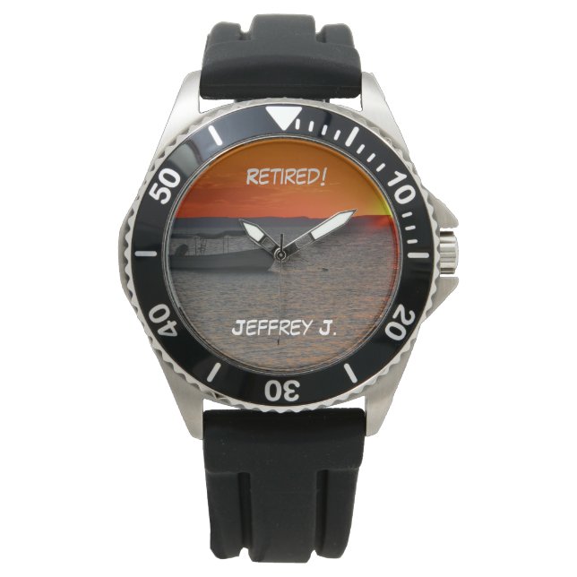 Tillbakadraget! Wrist Watch FishBoat, Black Strap Armbandsur (Framsida)