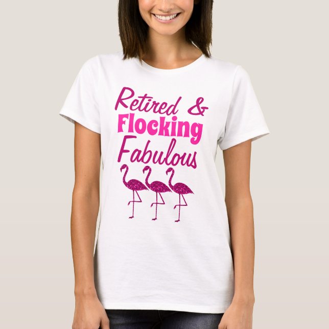 Tillbakadrängd Flockande Flamslande rosa flamingo T Shirt (Framsida)