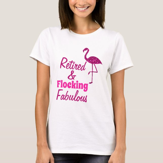Tillbakadrängd Flockande Flamslande rosa flamingo T Shirt (Framsida)
