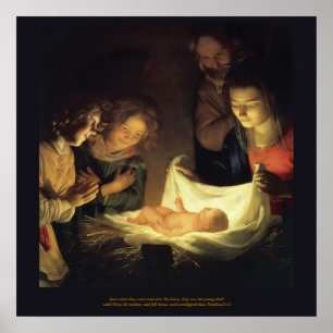 Tillbedjan av barnet - Honthorst c1622 Poster