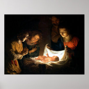 Tillbedjan av barnet Jesus - Honthorst Poster